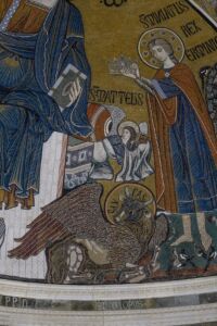 Mosaico absidale. Particolare di San Miniato prima del restauro (© Antonio Quattrone)