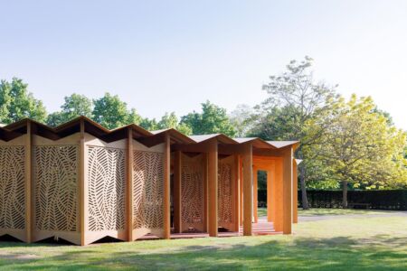 Serpentine Pavilion 2023 designed by Lina Ghotmeh © Lina Ghotmeh — Architecture. Photo: Iwan Baan, Courtesy: Serpentine