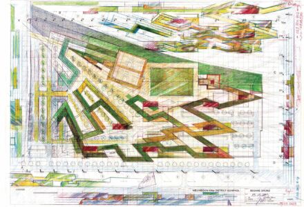 Amsterdam, Konigin Máximakazerne, Amsterdam Schiphol (© Zvi Hecker, disegno a mano dell'architetto)