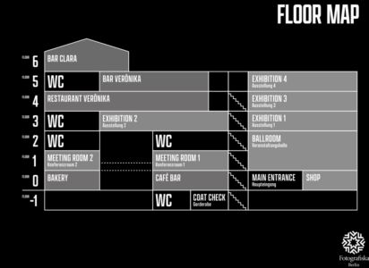 Fotografiska sezione con indicazione degli spazi ai piani. Courtesy Fotografiska Berlin