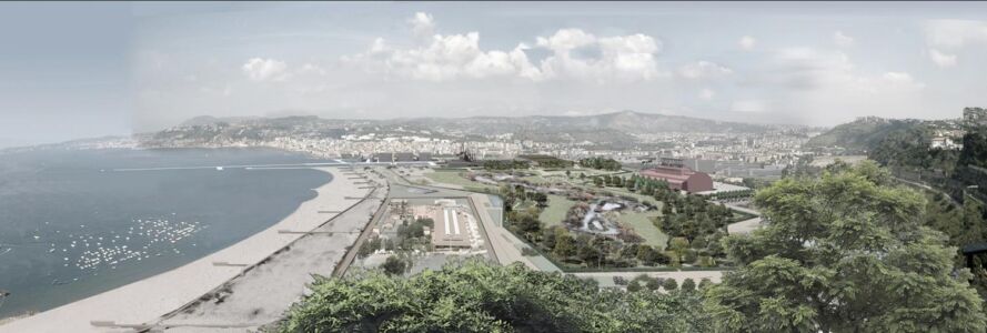 Rendering con ipotesi di riqualificazione del comparto ex Italsider a Bagnoli