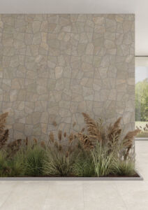 Parete realizzata con Arkè, variante palladiana (50x50), colore Clay.