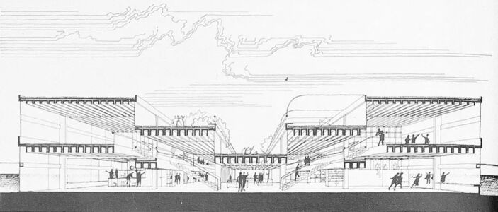 Bologna, scuola F.Besta, Sezione trasversale del progetto originario