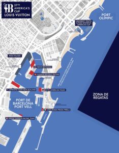 Mappa del villaggio di Regata e basi della 37ª America’s Cup, Barcellona 2024 (© America’s Cup)