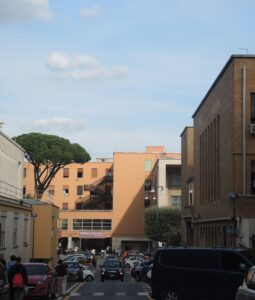 Viale retrostante l’Istituto Fisica di Giuseppe Pagano, sullo sfondo il corpo di Giurisprudenza di Gaetano Rapisardi (© Guia Baratelli)