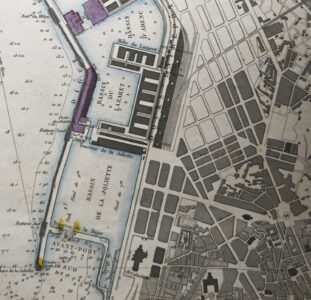 Estratto del piano dei porti di Marsiglia realizzato dagli ingegneri idrografi, sotto la direzione di Monnier, 1874