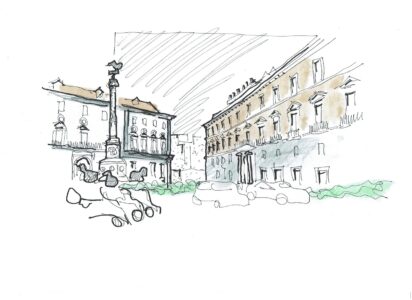 Disegno di Davide Vargas, da "Napoli infinita": Piazza dei martiri