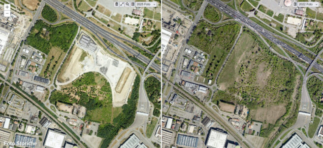 Area del campo-base del cantiere per il passante autostradale