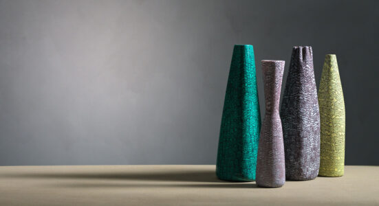 Paolo Venini, Vasi a murrine mezzaluna, 1954 ca., Venini, collezione Bischofberger, Männedorf – Zurigo, collezione Giulio Alessandri e collezione privata