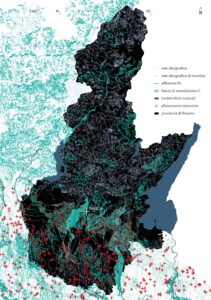 Rete idrica e allevamenti. Elaborazione di Alice Morena. Dati acquisiti da Geoportale Lombardia