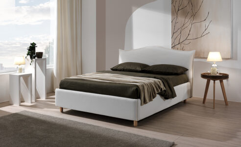 Il letto “Bali” di Perdormire è rivestito con l'eco-tessuto riciclato Ariel