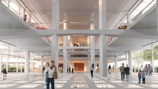 L'atrio, un ambiente cardine esempio dello spirito della nuova GAM (© MVRDV)