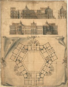 Filippo Juvarra, Regio palazzo in villa per il diporto di tre personaggi, 1705, I classe, primo premio