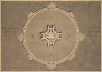 Basilio Mazzoli, Nobile cappella sepolcrale in una piazza circolare, 1795, I classe, secondo premio