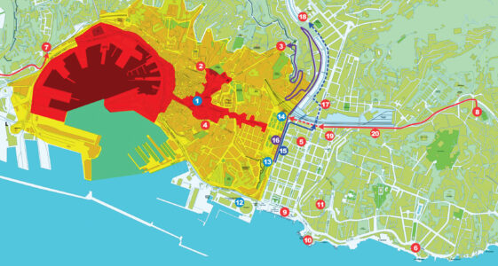 Mappa di Genova durante il G8 del 2001: zona rossa e zona gialla