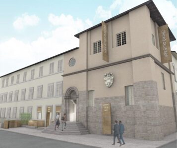 La facciata del futuro Centro per le Arti di Lucca, rendering (@Toostudio)